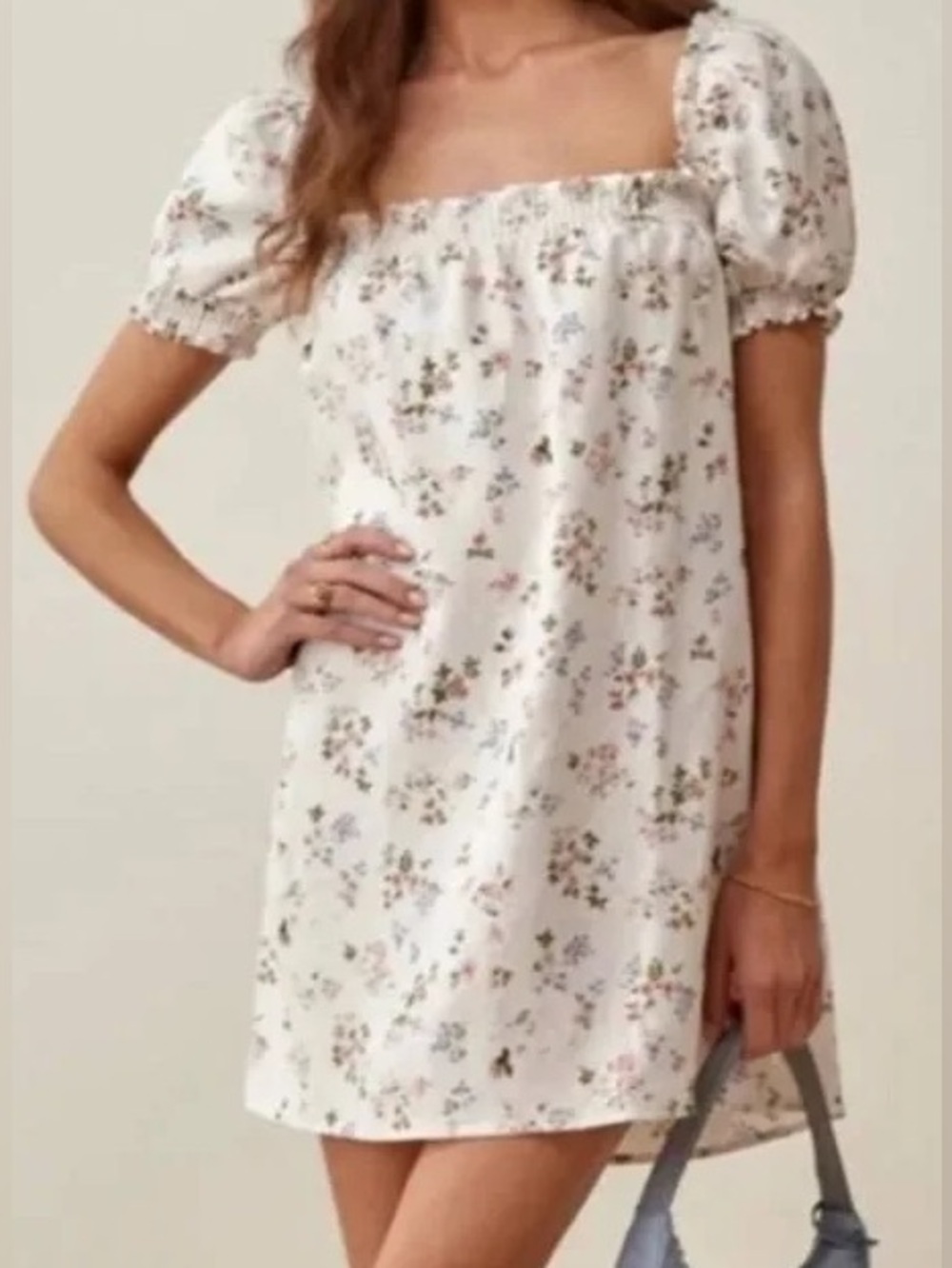 Reformation Carsen Linen Mini Dress Size S White Floral Puff Sleeve
